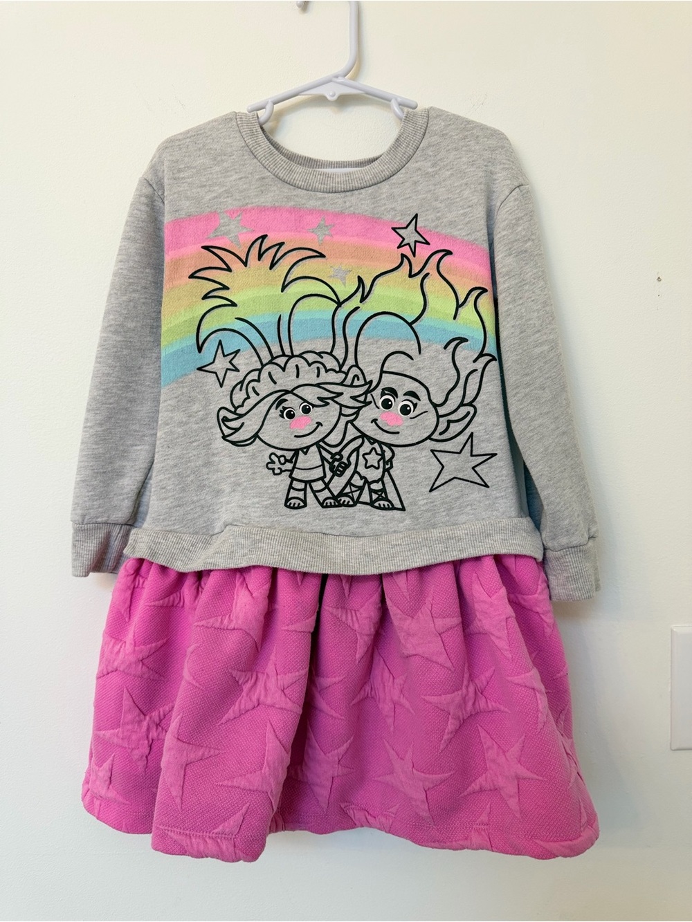 Girls Dress 5T Trolls Band Together Rainbow Pink Star Sweatshirt School Winter